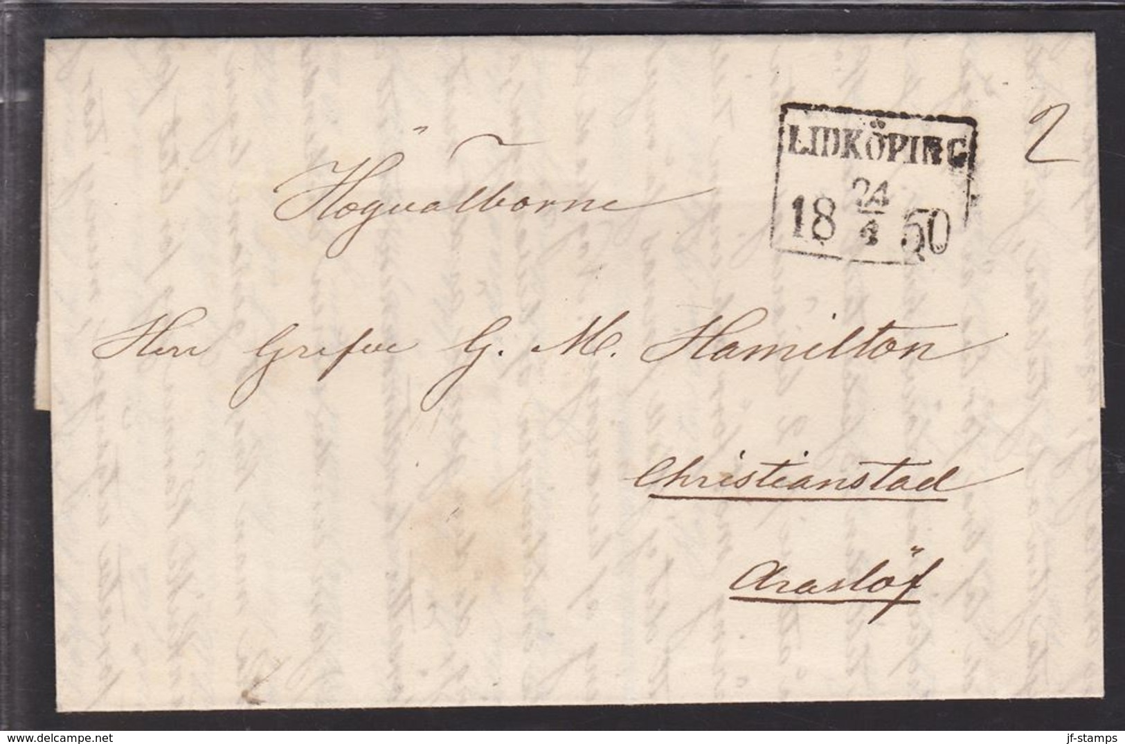 1850. SVERIGE. LIDKÖPING 24 4 1850. To Christianstad. Full Contents. Seal. () - JF111064 - ... - 1855 Prephilately