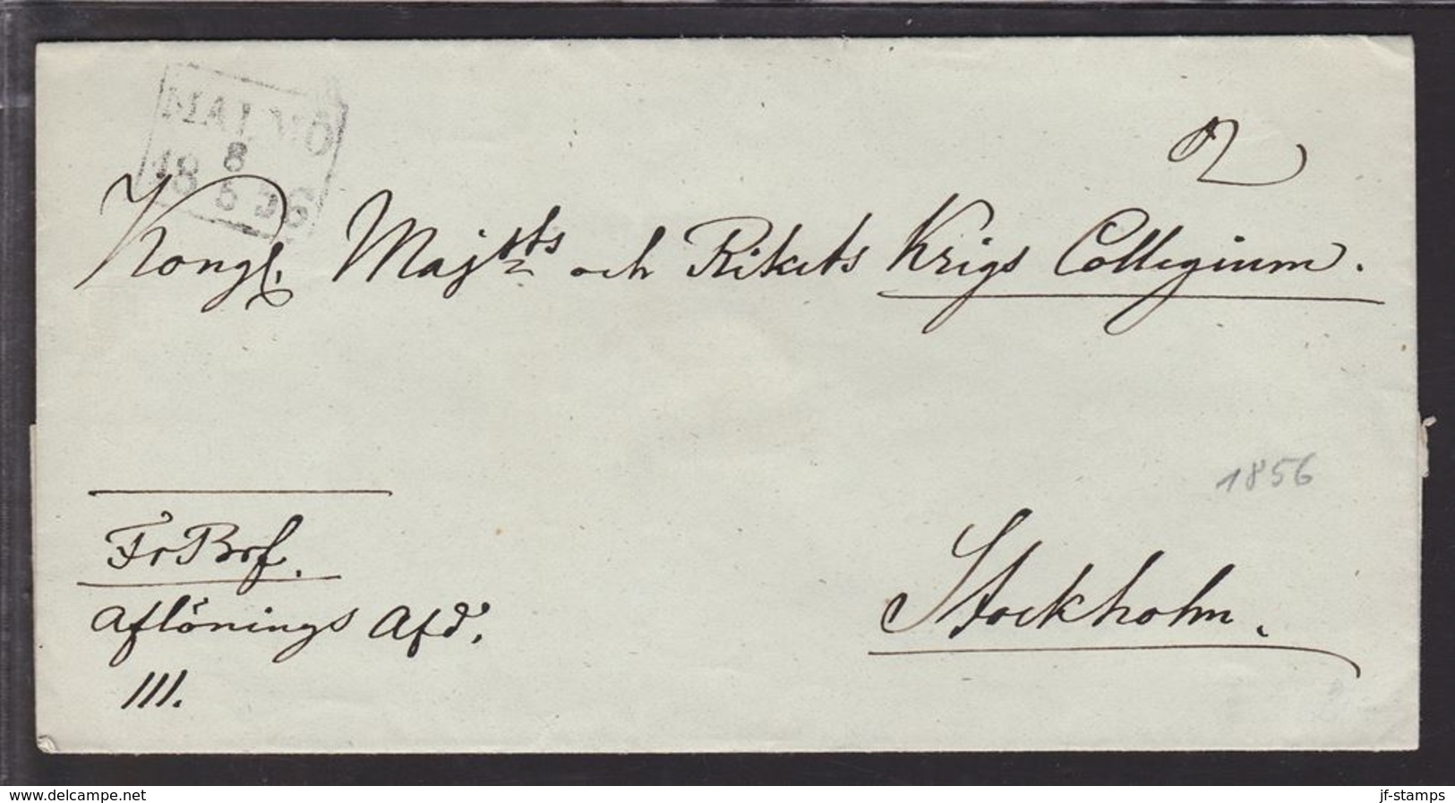 1856. SVERIGE. MALMÖ 8 5 1856. To Stockholm Seal KONGL. DRAGON REGIM. () - JF111065 - ... - 1855 Prefilatelia