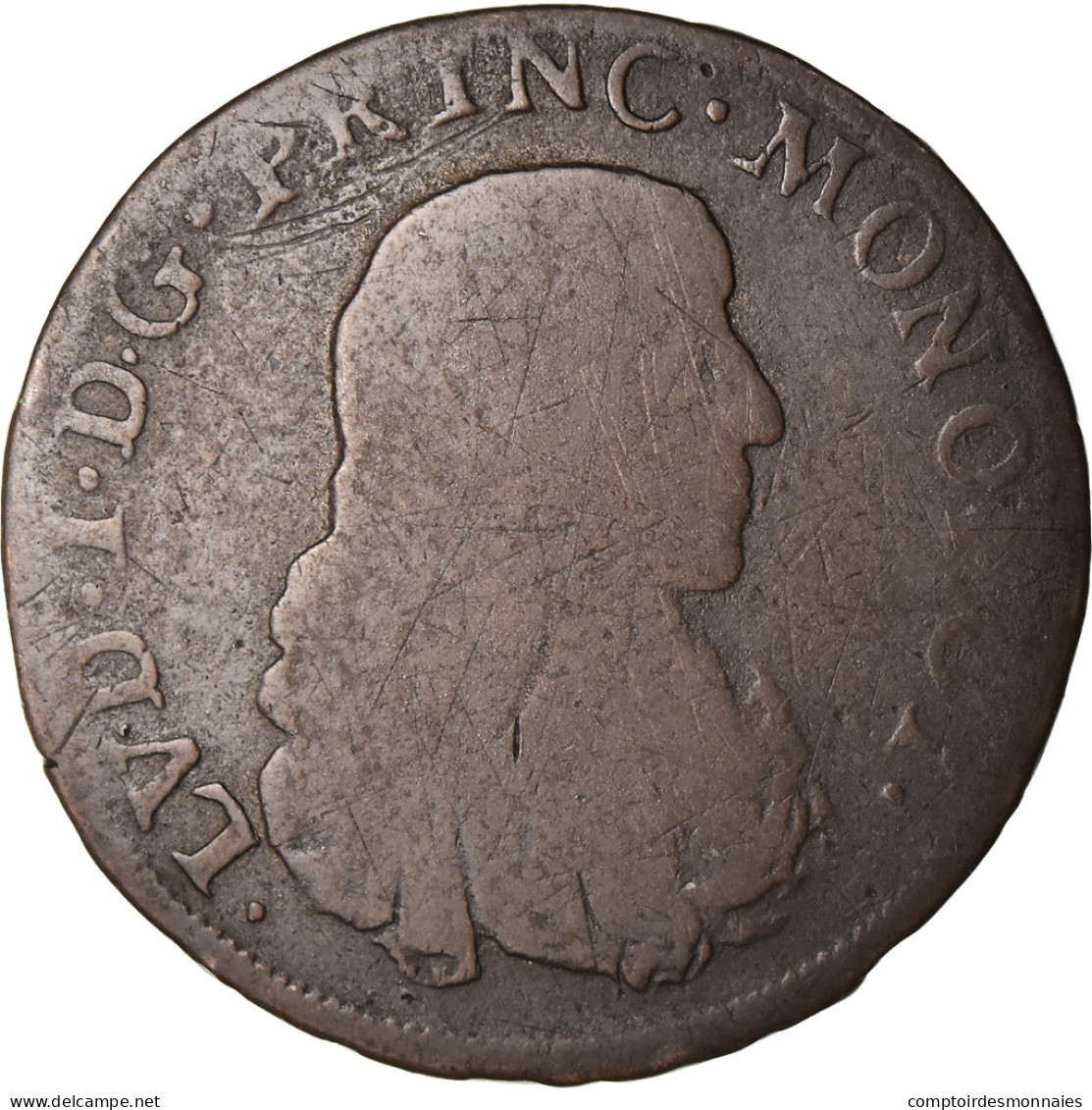 Monnaie, Monaco, Louis I, 3 Sols, Pezetta, 1673, TB, Billon, Gadoury:MC48, KM:51 - 1505-1795 Da Luciano I A Sant'Onorato III
