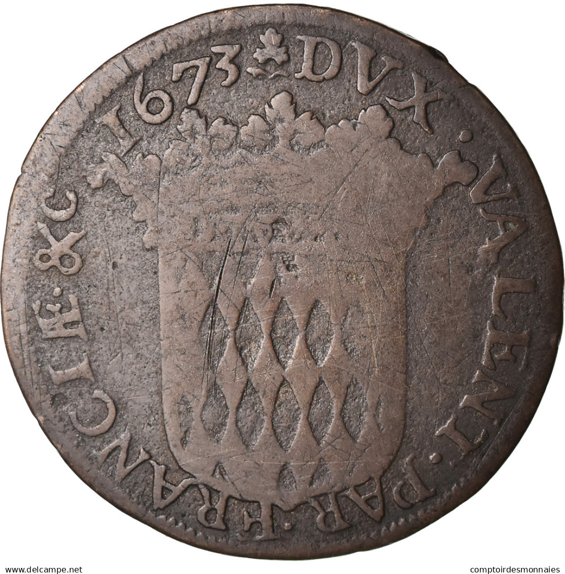 Monnaie, Monaco, Louis I, 3 Sols, Pezetta, 1673, TB, Billon, Gadoury:MC48, KM:51 - 1505-1795 Van Lucien Ier Tot Honoré III