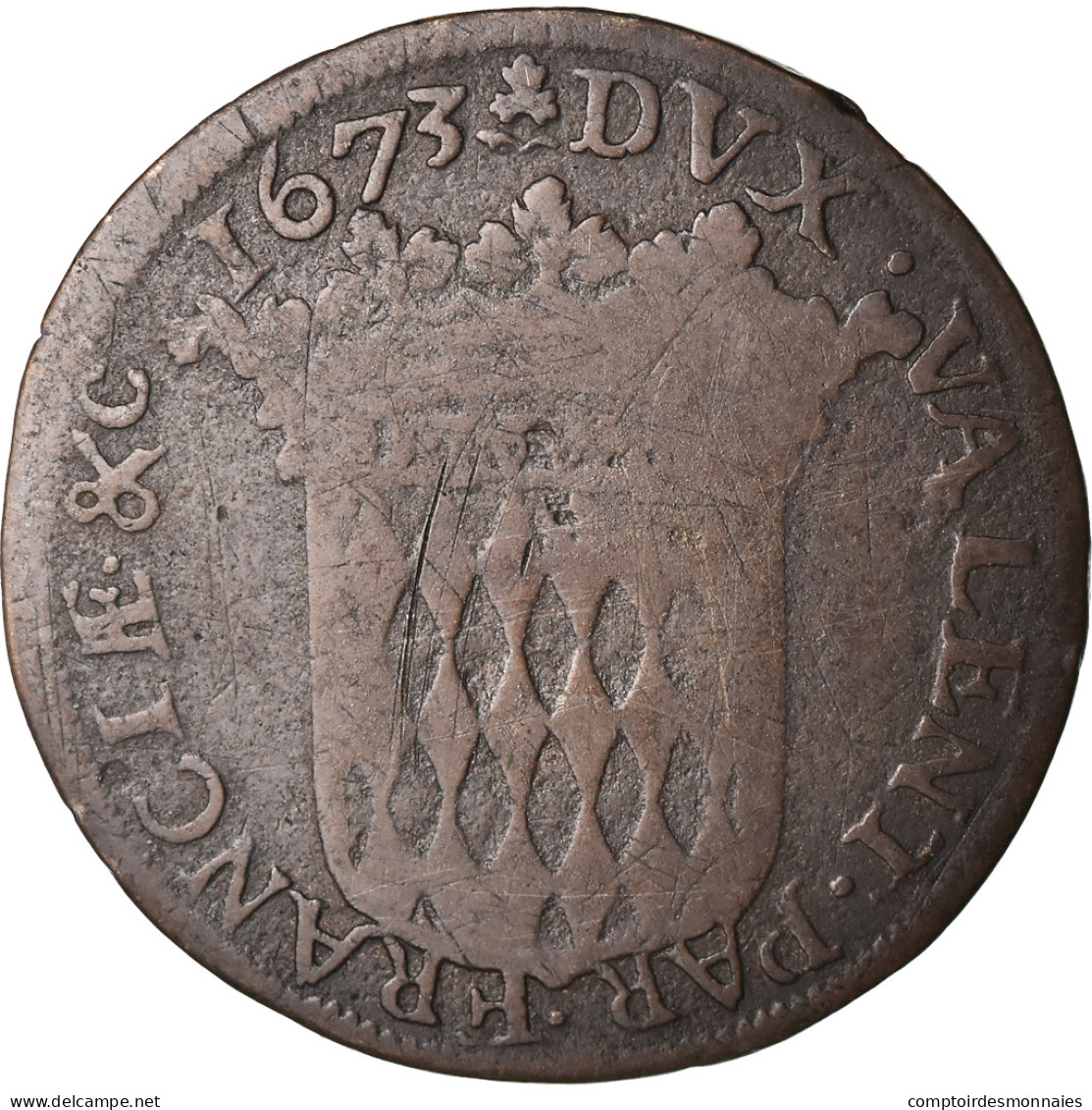 Monnaie, Monaco, Louis I, 3 Sols, Pezetta, 1673, TB, Billon, Gadoury:MC48, KM:51 - 1505-1795 De Lucien Ier à Honoré III