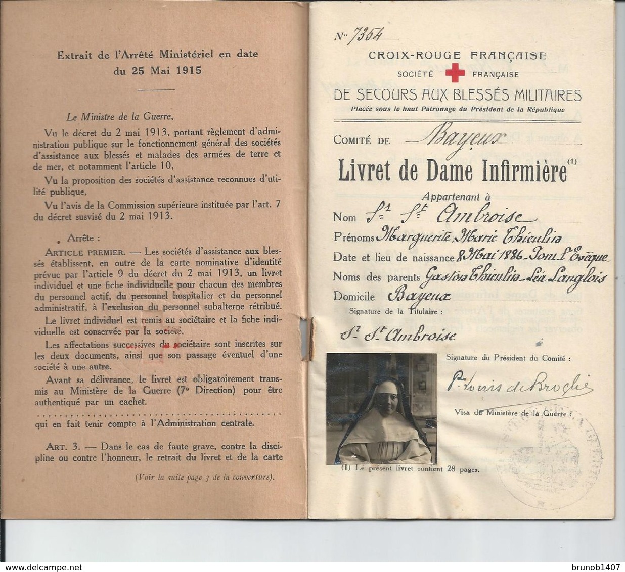 LIVRET DE DAME INFIRMIERE    COMITE DE BAYEUX   Soeure  AMBOISE 1929 - Unclassified