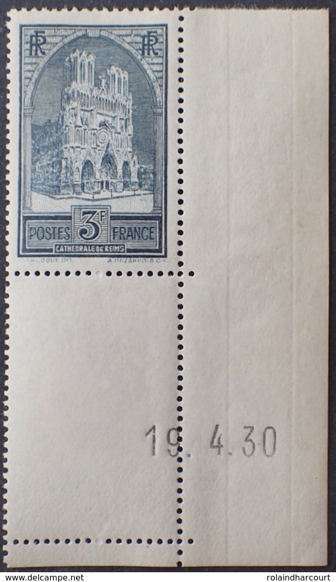 R1319/4 - 1930 - FRANCE - CATHEDRALE DE REIMS - N°259 (I) NEUF** LUXE CdF Daté 19.4.30 - Neufs