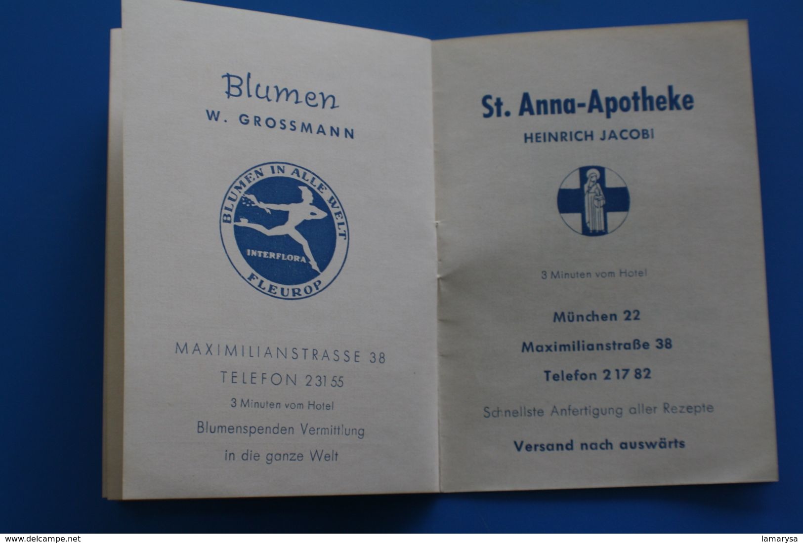 PLATZ HOTEL ZIMMERAUSWEIS-MUNICH -PLAN DE MUNCHEN-PETIT CARNET PUBLICITAIRE KAMMERMAN Facture Document commercial 1957