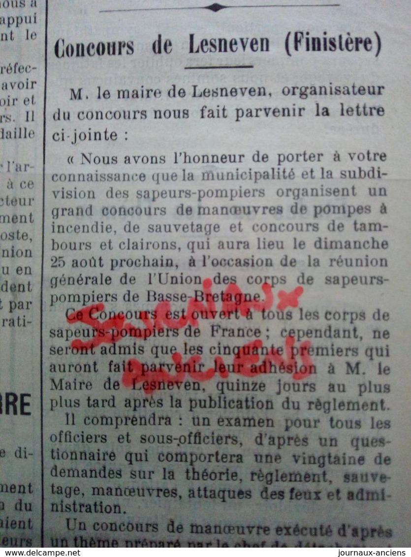 1912 JOURNAL DES SAPEURS POMPIERS - INCENDIES DE FORETS - UNION DE GIRONDE - LOIRE - MAINE ET LOIREN - LESNEVEN - ABLIS