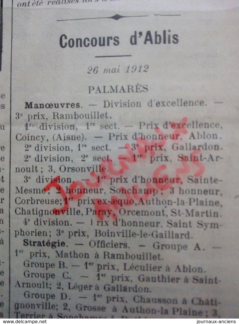 1912 JOURNAL DES SAPEURS POMPIERS - INCENDIES DE FORETS - UNION DE GIRONDE - LOIRE - MAINE ET LOIREN - LESNEVEN - ABLIS