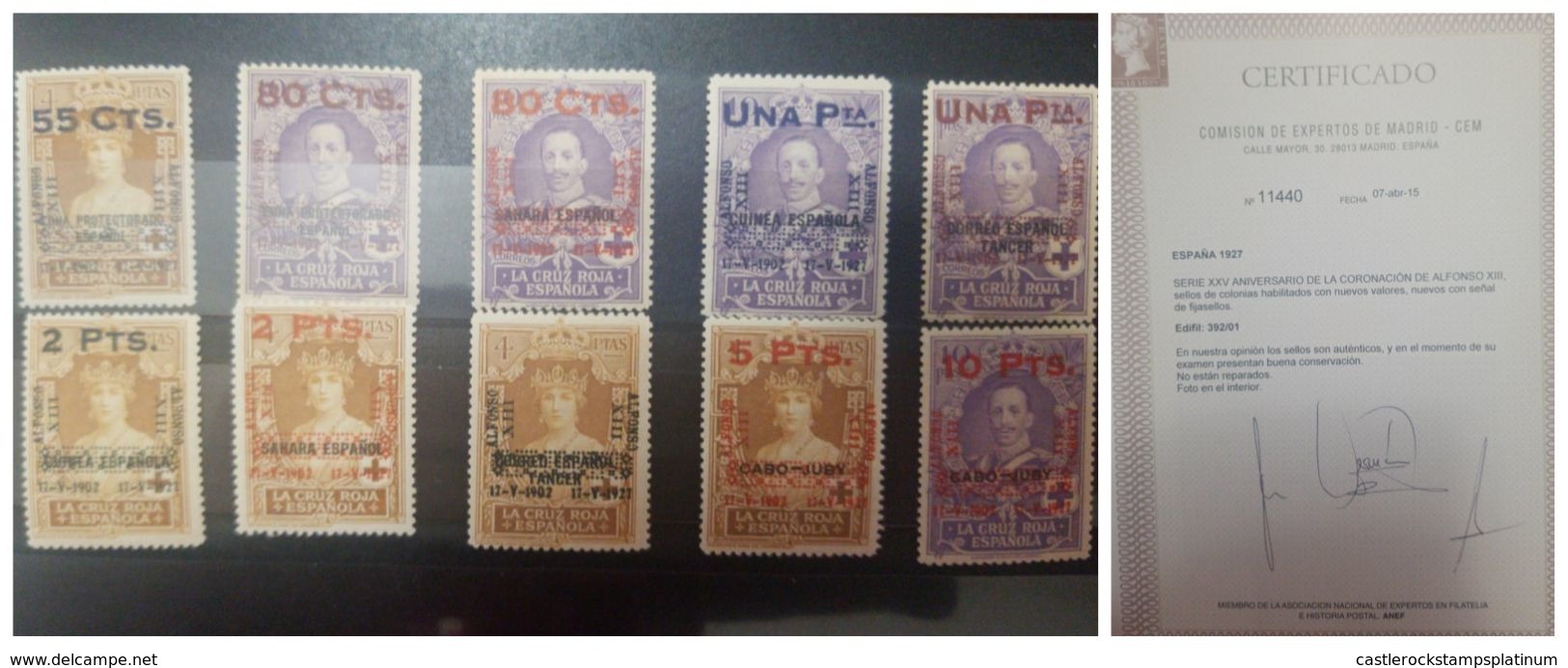 O) 1927 SPAIN, SPANISH COLONIES - RED CROSS ISSUE, SURCHARGED OVERPRINT IN VARIOUS COLORS KING ALFONSO XIII, QUEEN VICTO - Variedades & Curiosidades