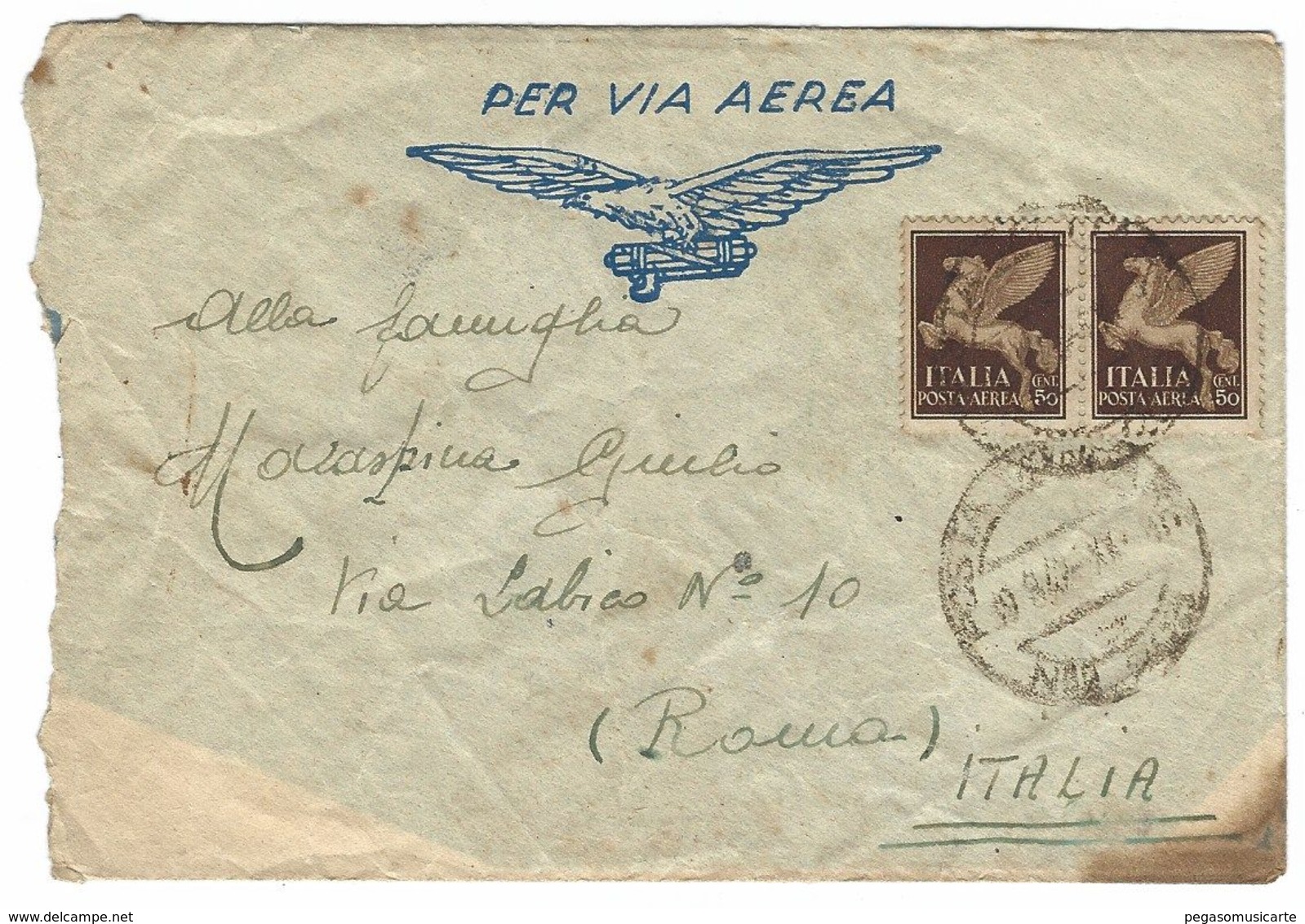 CL360 - STORIA POSTALE LETTERA POSTA AEREA DA CAPORALE ALPINI 4° DIVISIONE A ROMA 1942 CENT 50 - Airmail