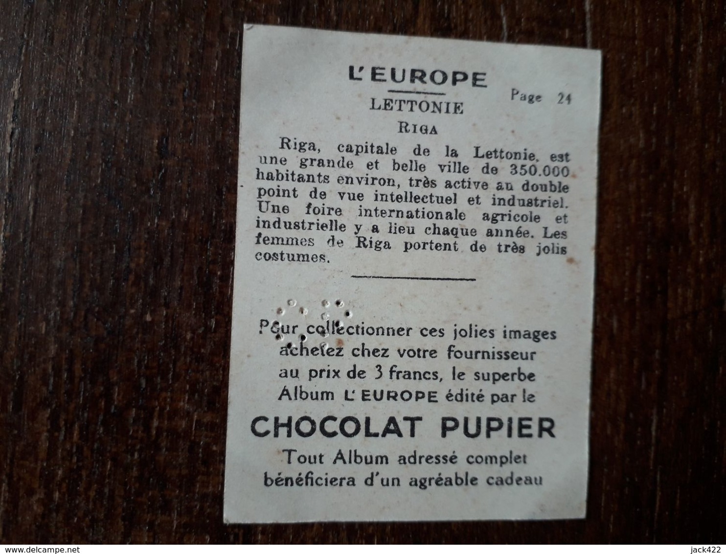 L20/222 Chromo Image Chocolat Pupier. Lettonie. Riga - Otros & Sin Clasificación