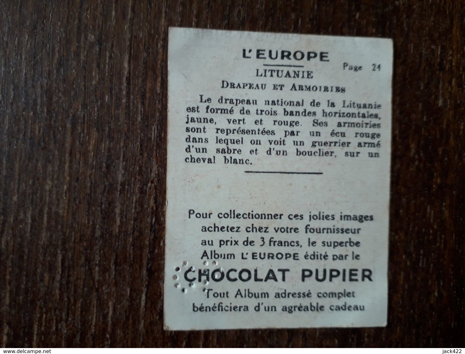 L20/233 Chromo Image Chocolat Pupier. Lituanie. Drapeau Et Armoiries - Other & Unclassified