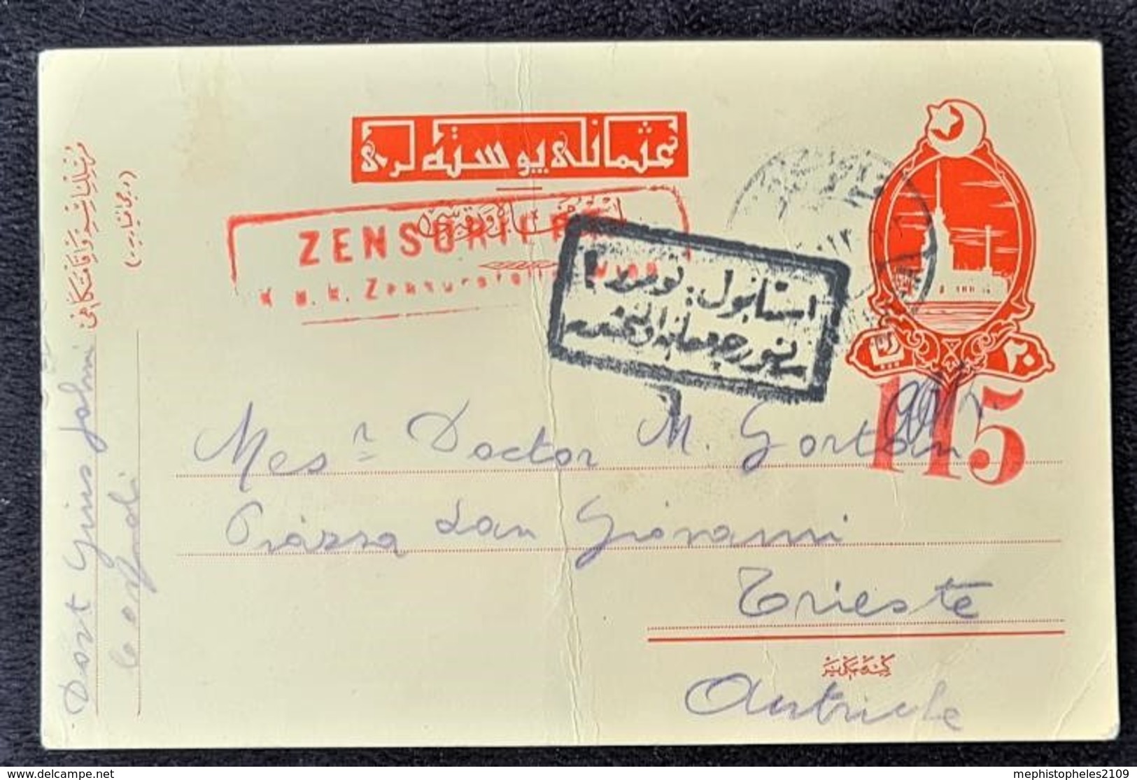 OTTOMAN EMPIRE - Censored Stationery Postcard 10p To TRIESTE / Austria - Brieven En Documenten