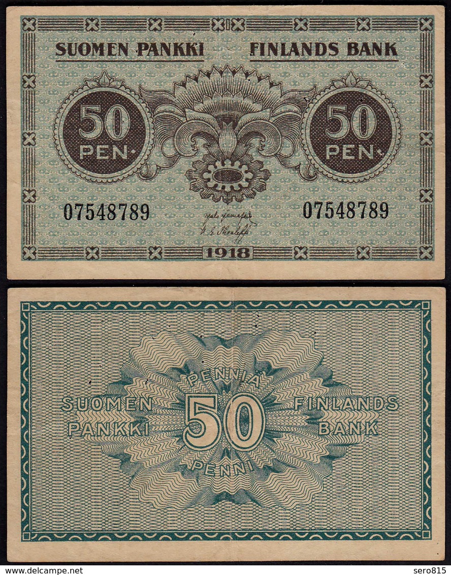 FINNLAND - FINLAND 50 PENNIA BANKNOTE 1918 PICK 34 VF (3)  (23601 - Finlandia