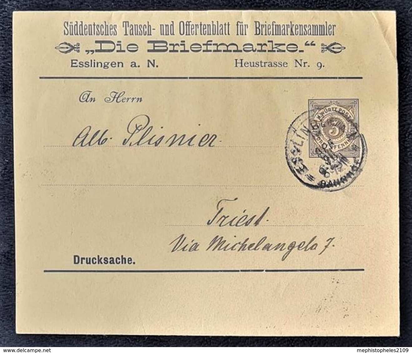 WÜRTTEMBERG 1896 (?) - Business Stationery Letter 3pf - Adressed To TRIESTE - Entiers Postaux