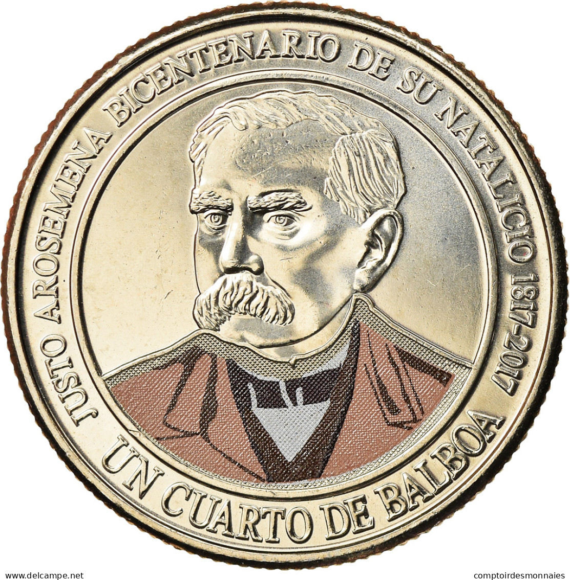 Monnaie, Panama, Justo Arosemena, 1/4 Balboa, 2018, Colorised, SPL - Panama