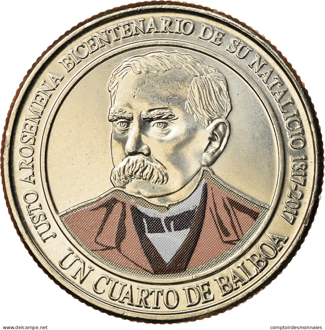 Monnaie, Panama, Justo Arosemena, 1/4 Balboa, 2018, Colorised, SPL - Panamá