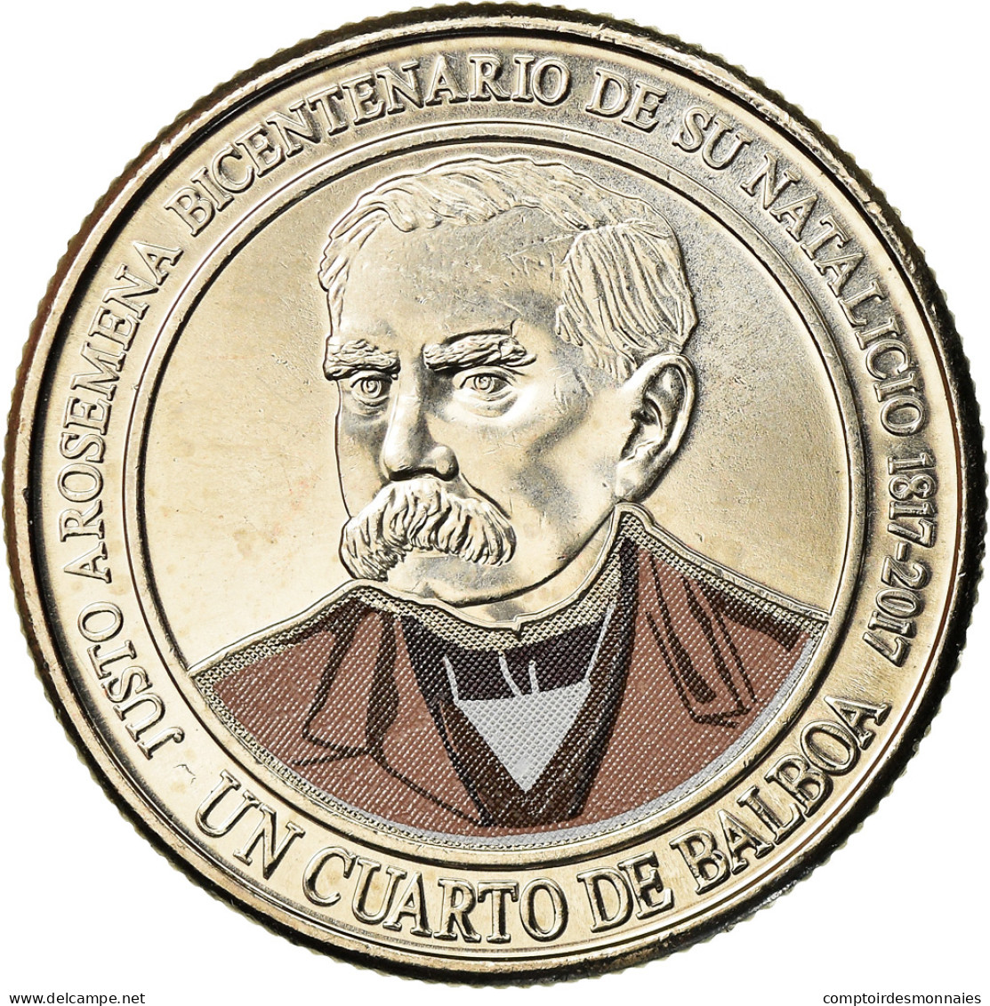 Monnaie, Panama, Justo Arosemena, 1/4 Balboa, 2017, Colorised, SPL - Panamá