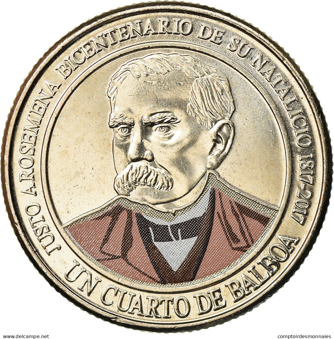 Monnaie, Panama, Justo Arosemena, 1/4 Balboa, 2017, Colorised, SPL - Panamá