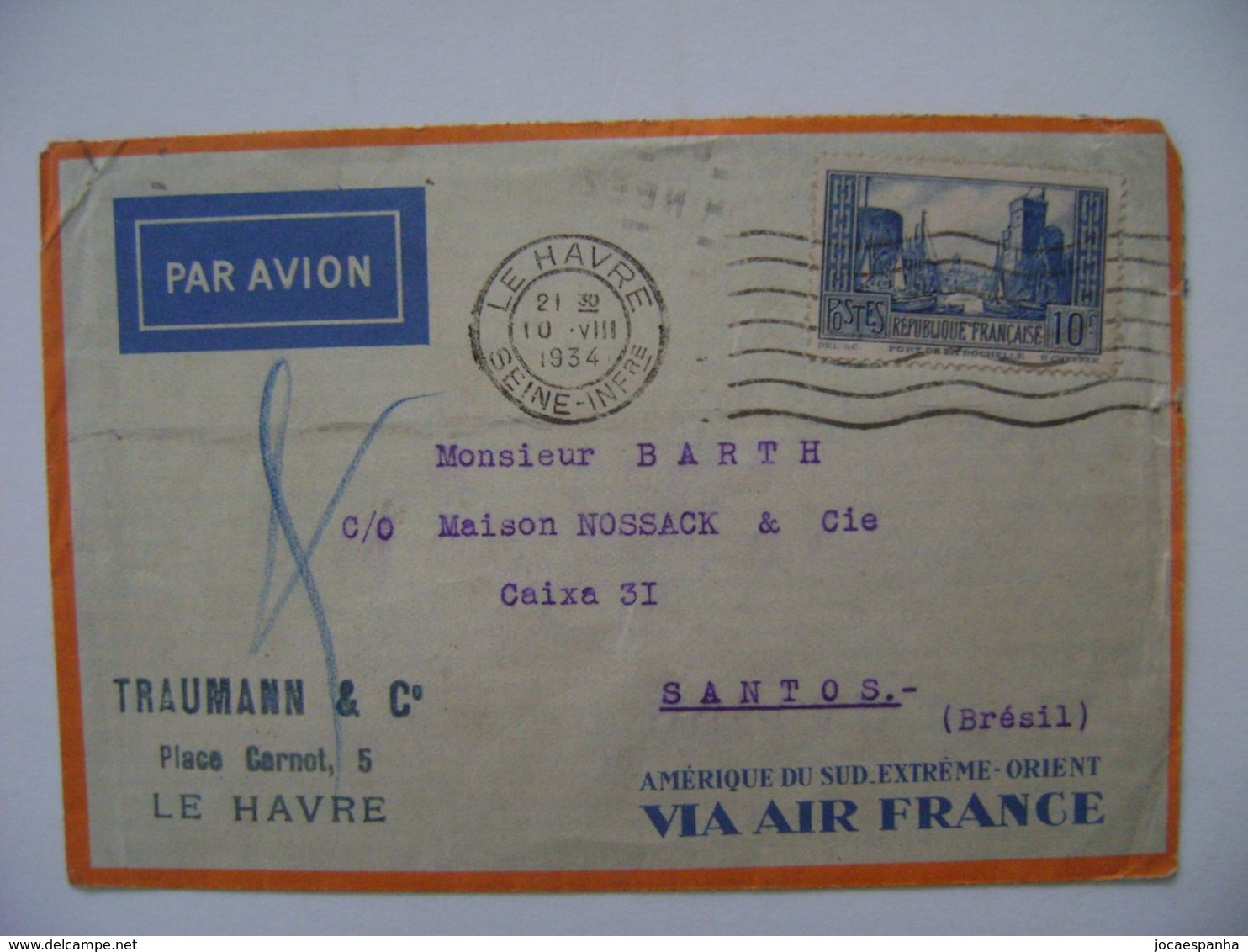 FRANCE - LETTER SENT FROM LE HAVRE TO SANTOS (BRAZIL) IN 1934 IN THE STATE - Covers & Documents