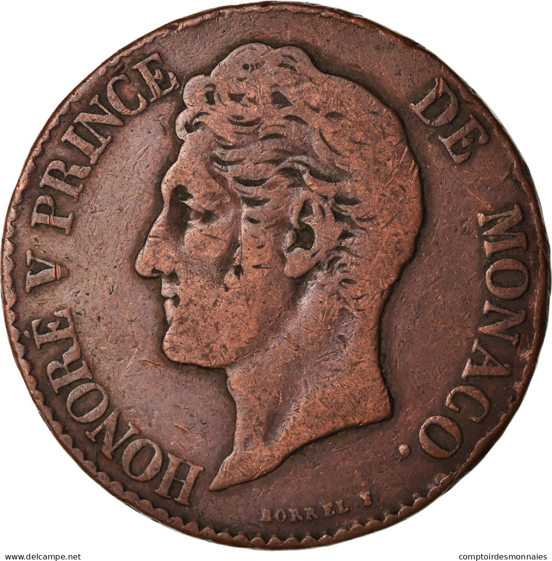 Monnaie, Monaco, Honore V, 5 Centimes, Cinq, 1838, Monaco, TB+, Cuivre, KM:95.2a - 1819-1922 Onorato V, Carlo III, Alberto I