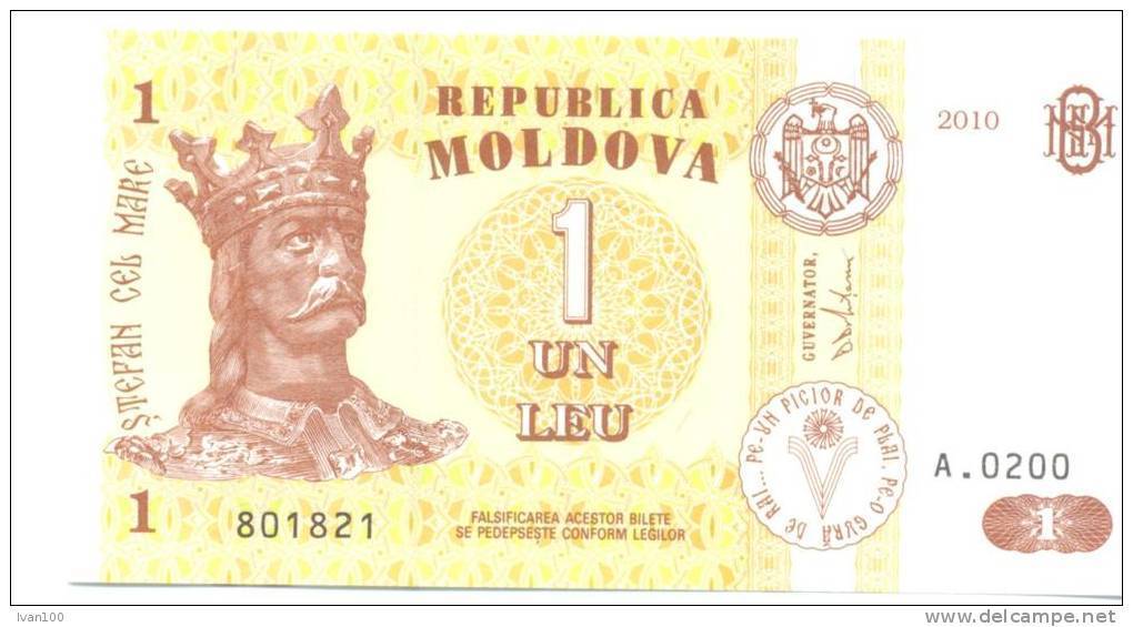 1 Leu 2010, P-8, UNC - Moldavie