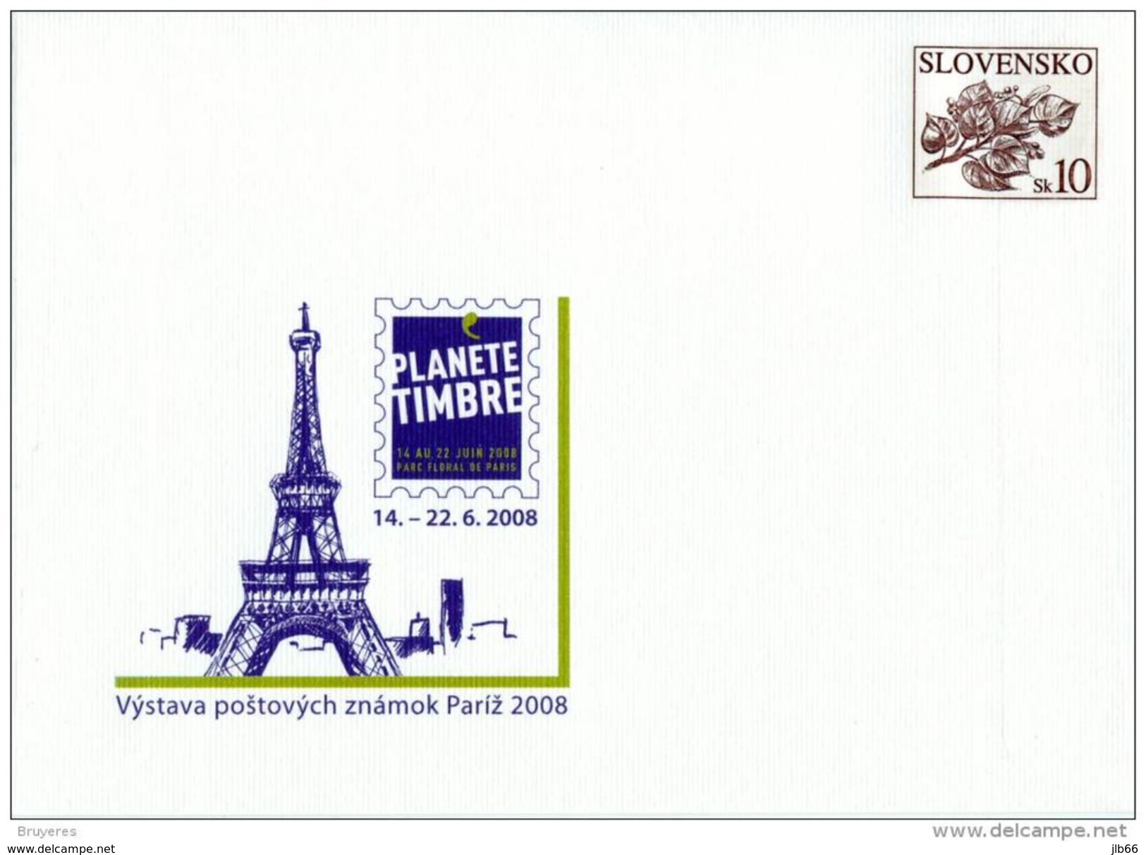 Slovaquie 2008 COB 93 Feuille De Tilleul Planète Des Timbres PARIS Tour Eiffel - Covers