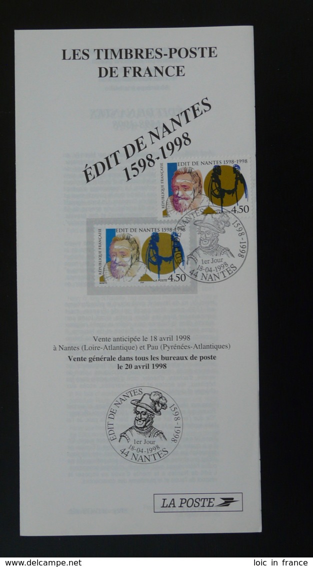 Edit De Nantes Henri IV Protestantisme Notice FDC Avec Timbre - Multilingual FDC 1998 - 1990-1999