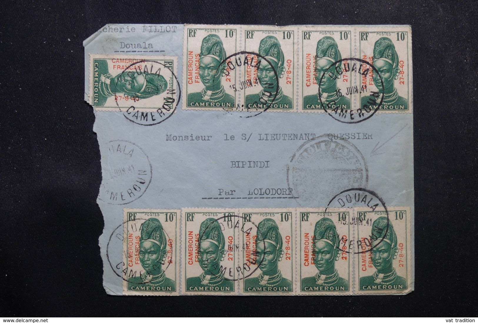 CAMEROUN - Enveloppe De Douala Pour Bipindi En 1941, Affranchissement Plaisant Surchargés + Cachet De Contrôle - L 62927 - Briefe U. Dokumente