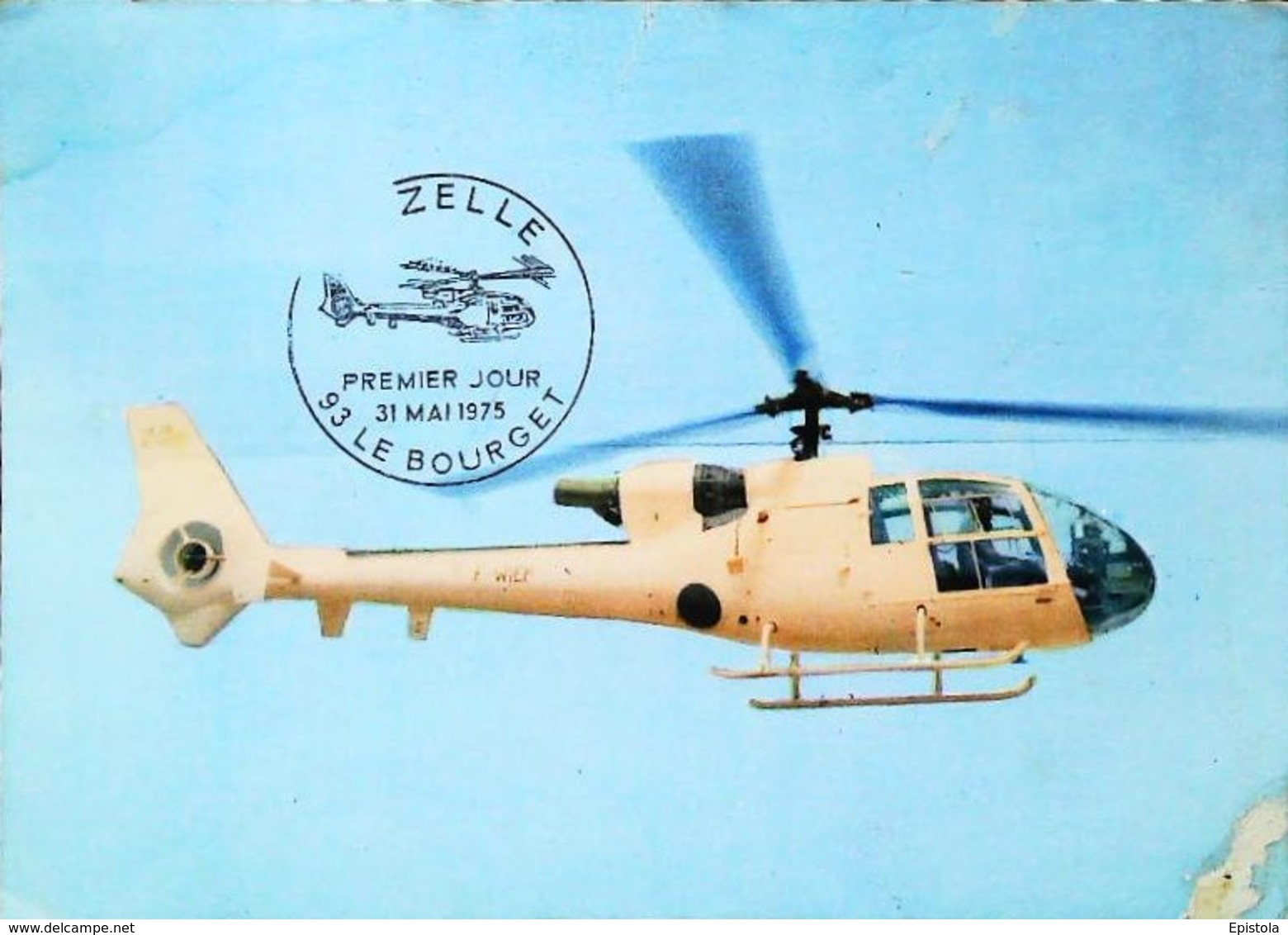 HELICOPTERE Gazelle - Mauvais état Général - Léger Pli Horizontal Et Usure En Coin (Vendue Sans Timbre) - Helicopters