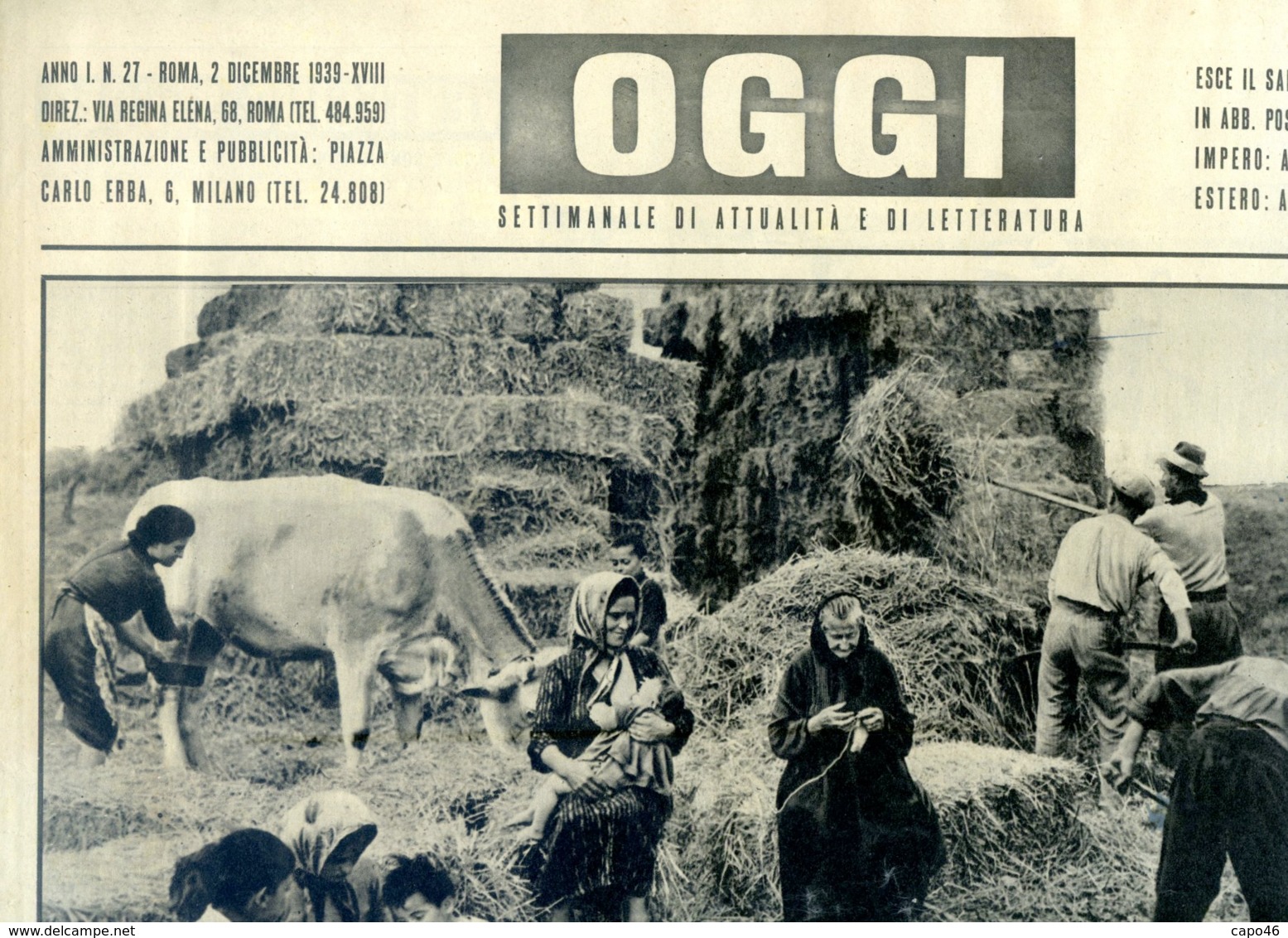 OGGI - ANNO I - N° 27 - 2 DICEMBRE 1939 - FAMIGLIA ITALIANA PER LA LIBIA - War 1939-45