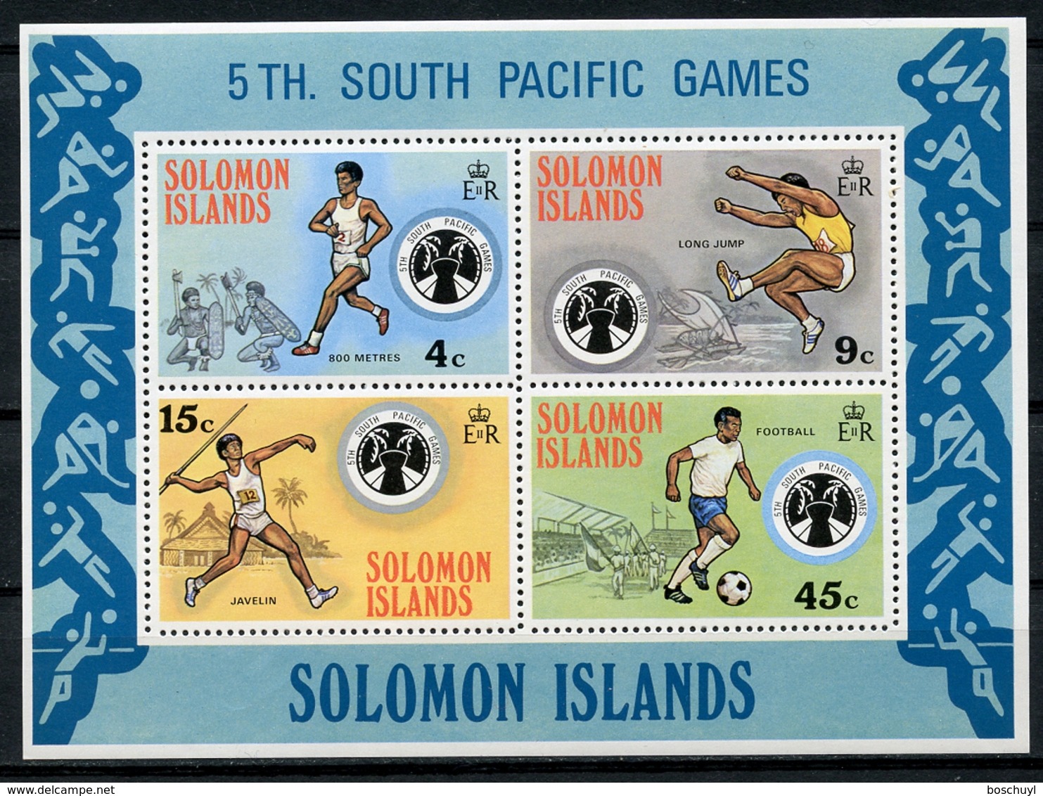 Solomon Islands, 1975, South Pacific Games, Running, Jump, Javelin, Soccer, Football, MNH, Michel Block 3 - Iles Salomon (...-1978)