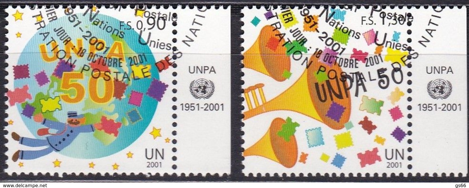 UNO-Genf, 2001, 424/25,  50 Jahre Postverwaltung Der Vereinten Nationen (UNPA). USED FIRST DAY, - Oblitérés