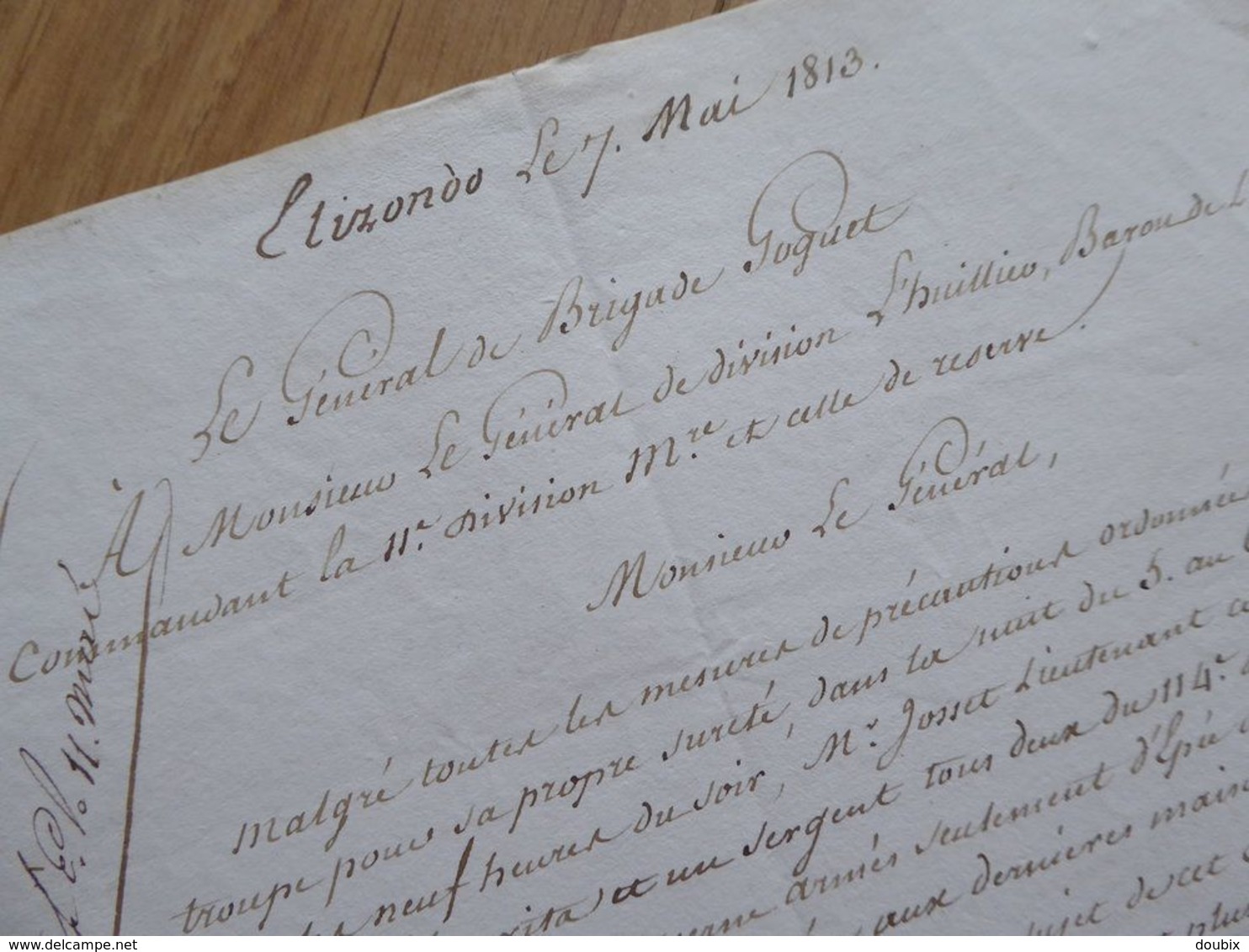 General GOGUET (1813) ESPAGNE Spana IRURITA Baztan ELIZONDO EMPIRE Napoleon - Autographe AUTOGRAFO - Autres & Non Classés