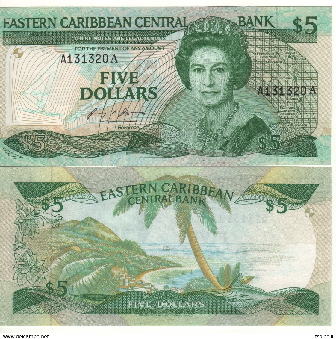 EAST CARIBBEAN  $ 5   P18a   (Antigua    -  1986-1988 )    UNC - East Carribeans