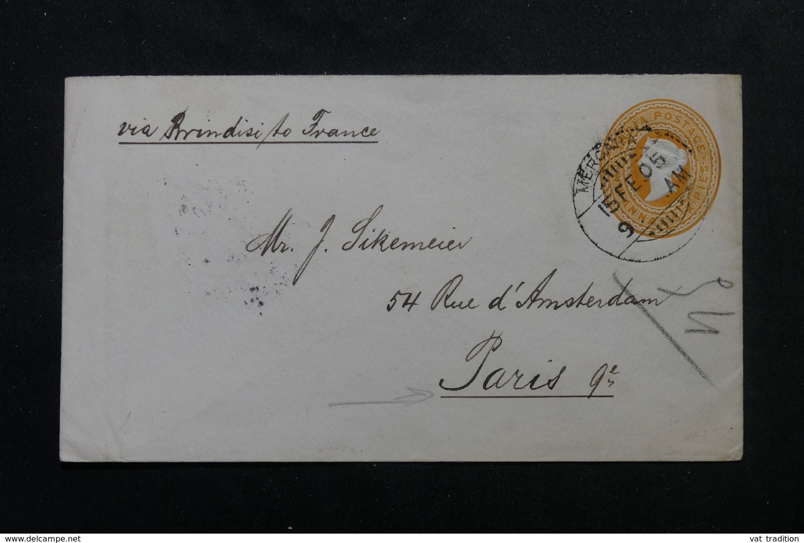 INDE - Entier Postal Type Victoria De Mercara Pour La France En 1905 Par Voie De Brindisi - L 62953 - 1902-11 Roi Edouard VII