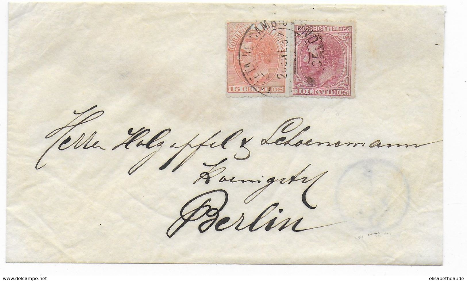 1887 - ESPAGNE - AFFR. COMPOSE RARE Sur ENVELOPPE De BARCELONA => BERLIN (ALLEMAGNE) - Covers & Documents