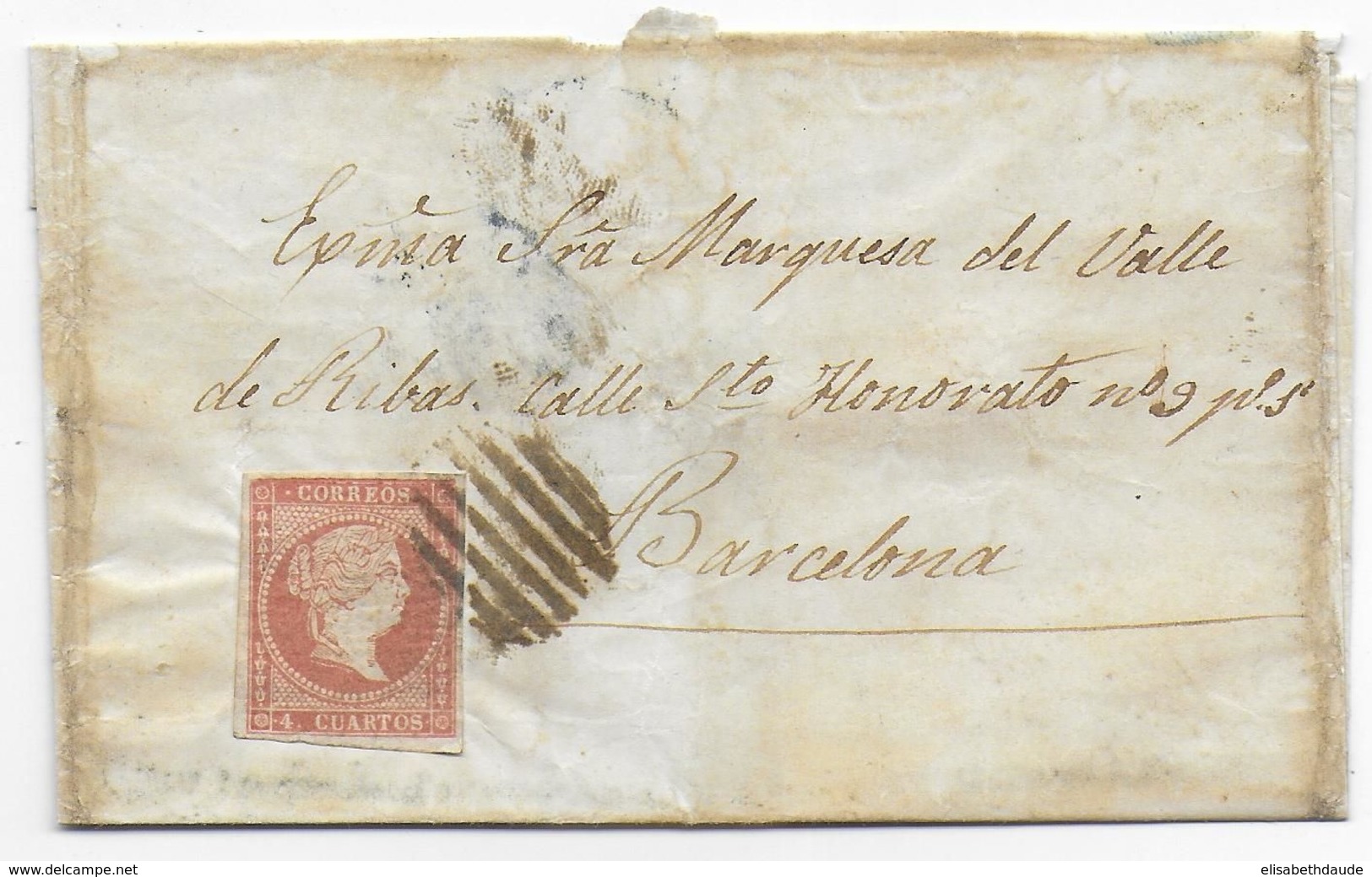 1856 - ESPAGNE - LETTRE => MARQUISE Del VALLE De RIBAS à BARCELONA - Covers & Documents