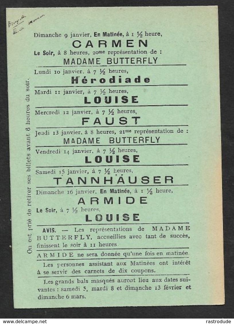 1910 BELGIQUE - PRÉOBLITÉRÉ CP A GAND  - IMPRIMÉ ILLUSTRÉ PUBLICITÉ  - THEATRE ROYAL DE LA MONNAIE - PIÈCE DE THÉÂTRE - Rollenmarken 1910-19