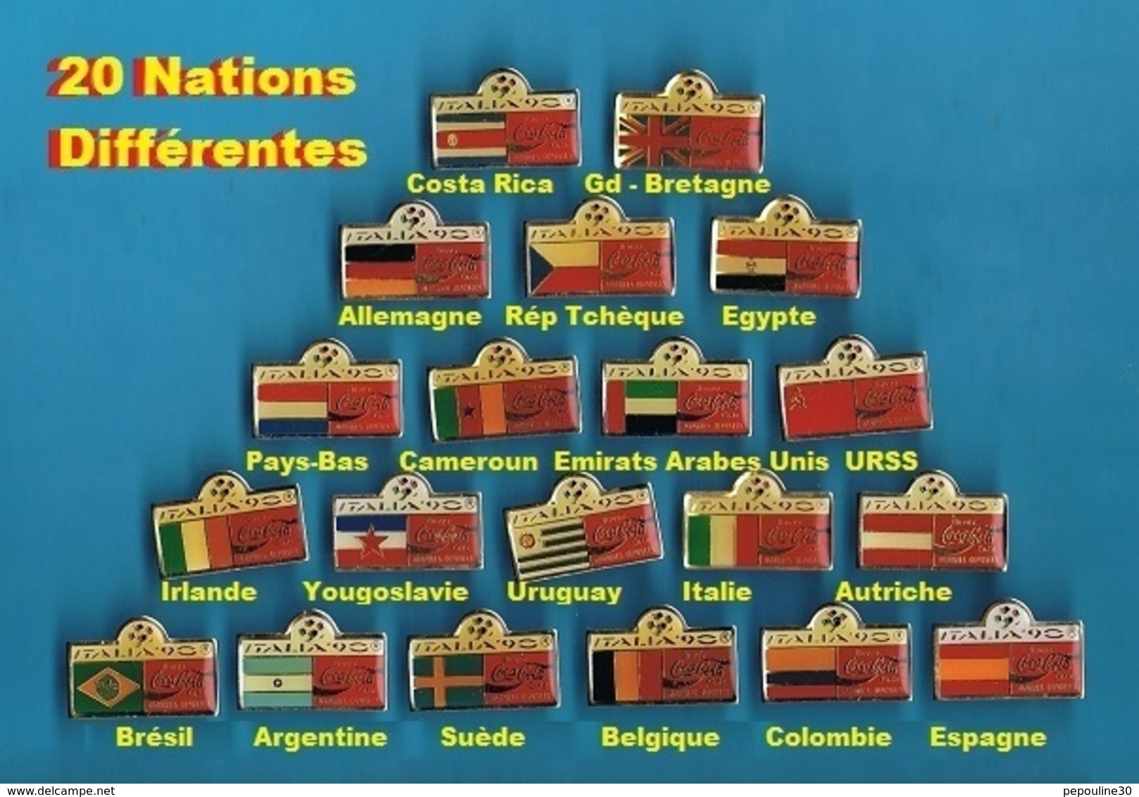 20 PIN'S //  ** ITALIA '90 // 20 NATIONS DIFFERENTES ** . (© Copyright 1986 Italia '90 ) - Loten