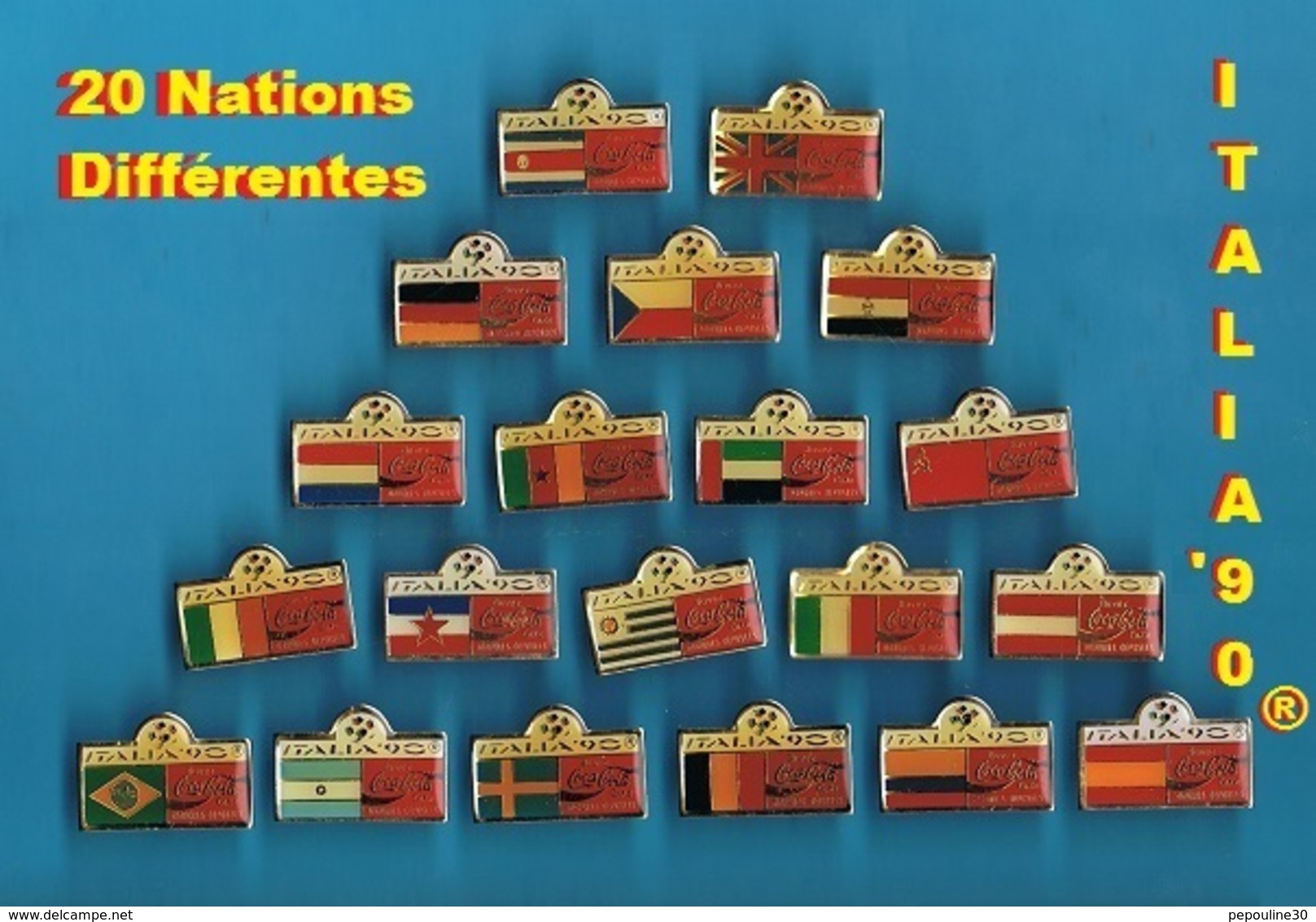 20 PIN'S //  ** ITALIA '90 // 20 NATIONS DIFFERENTES ** . (© Copyright 1986 Italia '90 ) - Loten