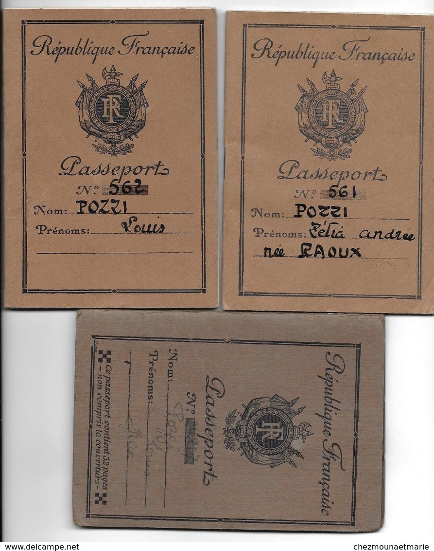 POZZI LOUIS CHAUFFEUR PLM NE A LAMBESC  ET ZELIA NEE RAOUX A CHEVAL BLANC LOT 3 PASSEPORTS 1952 ET 1936 - EYGUIERES - Historical Documents