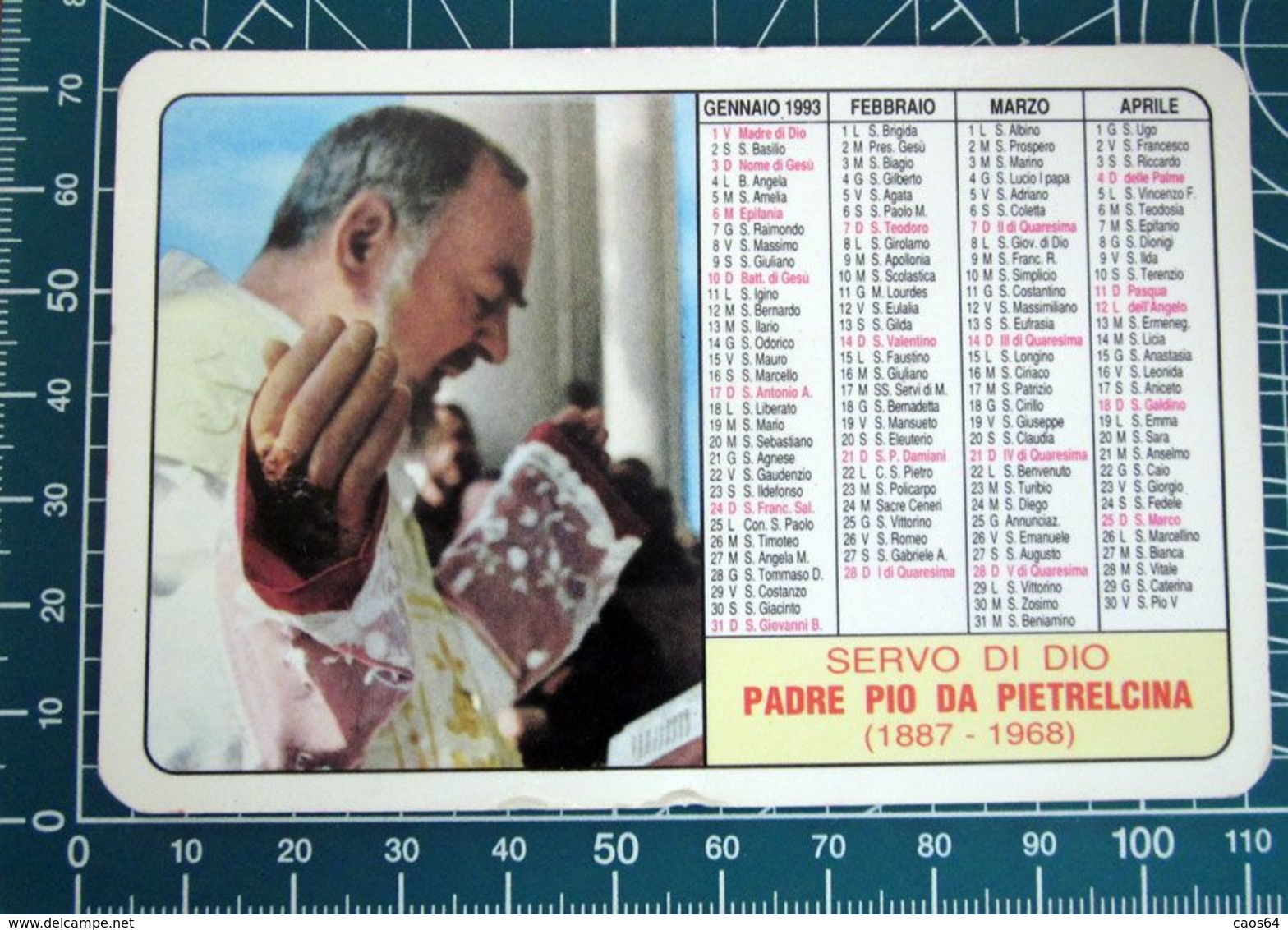 PADRE PIO CALENDARIO PLASTIFICATO 1993 - Petit Format : 1981-90