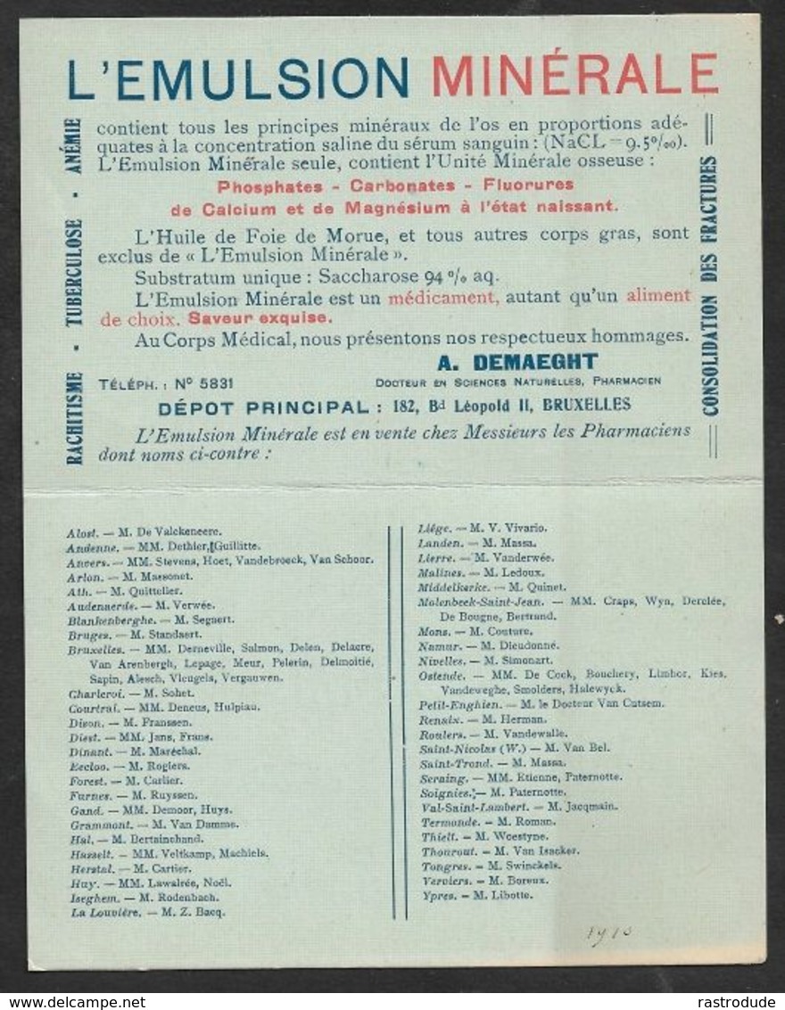1910 BELGIQUE - PRÉOBLITÉRÉ 1C A GAND IMPRIMÉ ILLUSTRÉ PUBLICITÉ  EMULSION MINÉRALE - PHOSPHATES, CARBONATES, FLUORURES - Roulettes 1910-19