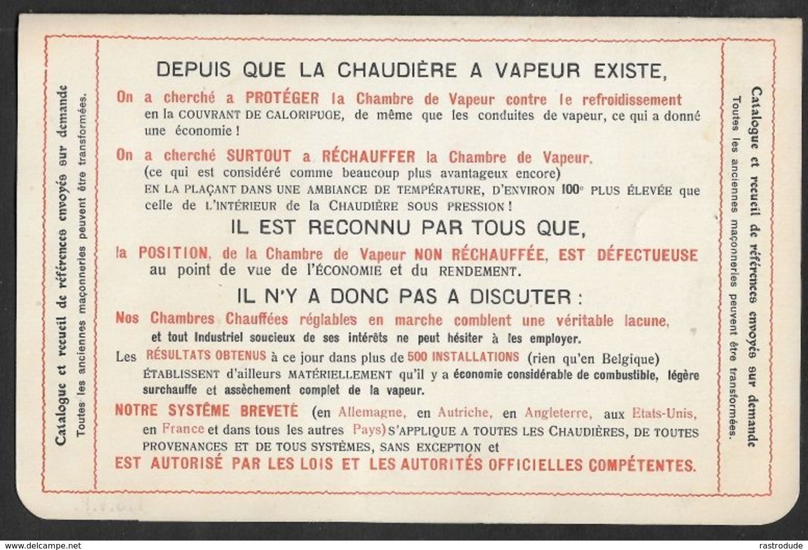 1910 BELGIQUE - PRÉOBLITÉRÉ 1C A GAND IMPRIMÉ ILLUSTRÉ PUBLICITÉ  - GENERATEURS A VAPEUR - CHAUDIÈRE - CHAMBRE DE VAPEUR - Roller Precancels 1910-19