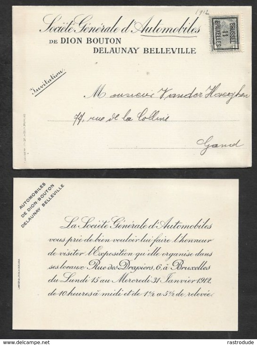 1912 BELGIQUE - PRÉOBLITÉRÉ 1C A GAND - INVITATION PUBLICITÉ  - SOCIÉTÉ GÉNÉRALE D'AUTOMOBILES - Roller Precancels 1910-19