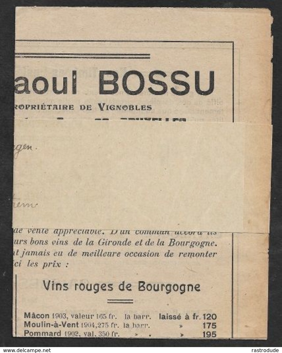 1907 BELGIQUE - PRÉOBLITÉRÉ 1C A ST. DENIS WESTREM - BANDE  - VINS ROUGE DE LA GIRONDE & BOURGOGNE - Rollo De Sellos 1900-09