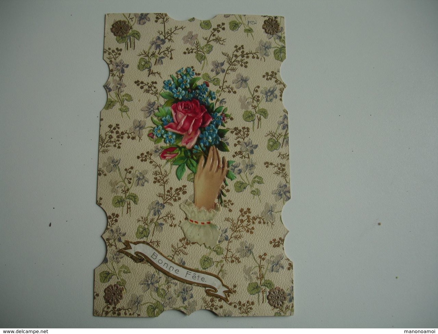 Carte Fantaisie  Ajouti Main Femme Bouquet Decoupi Chromo - Cartoline Con Meccanismi