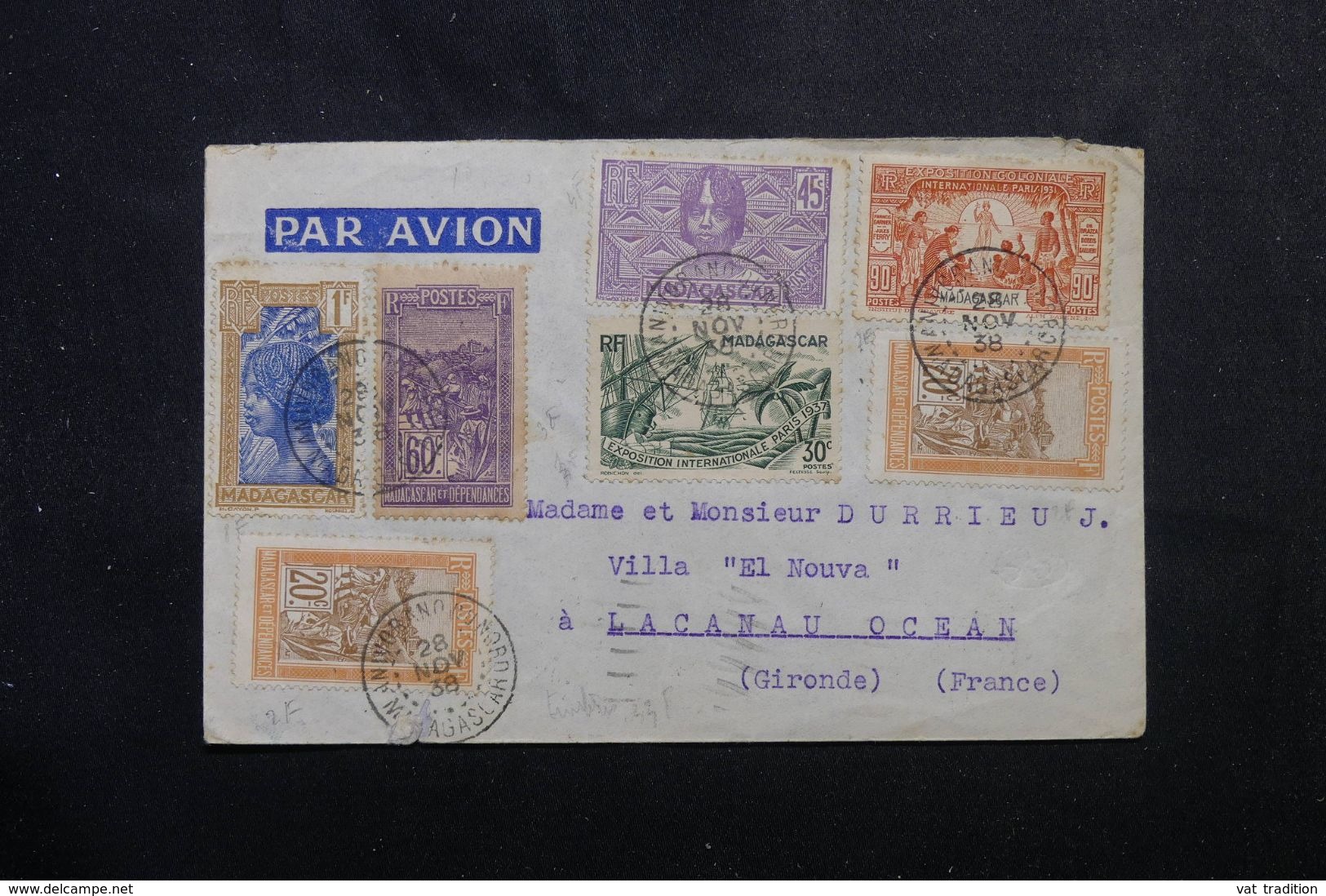 MADAGASCAR - Enveloppe De Anivorano Nord Pour La France En 1938 Par Avion, Affranchissement Plaisant - L 62992 - Covers & Documents