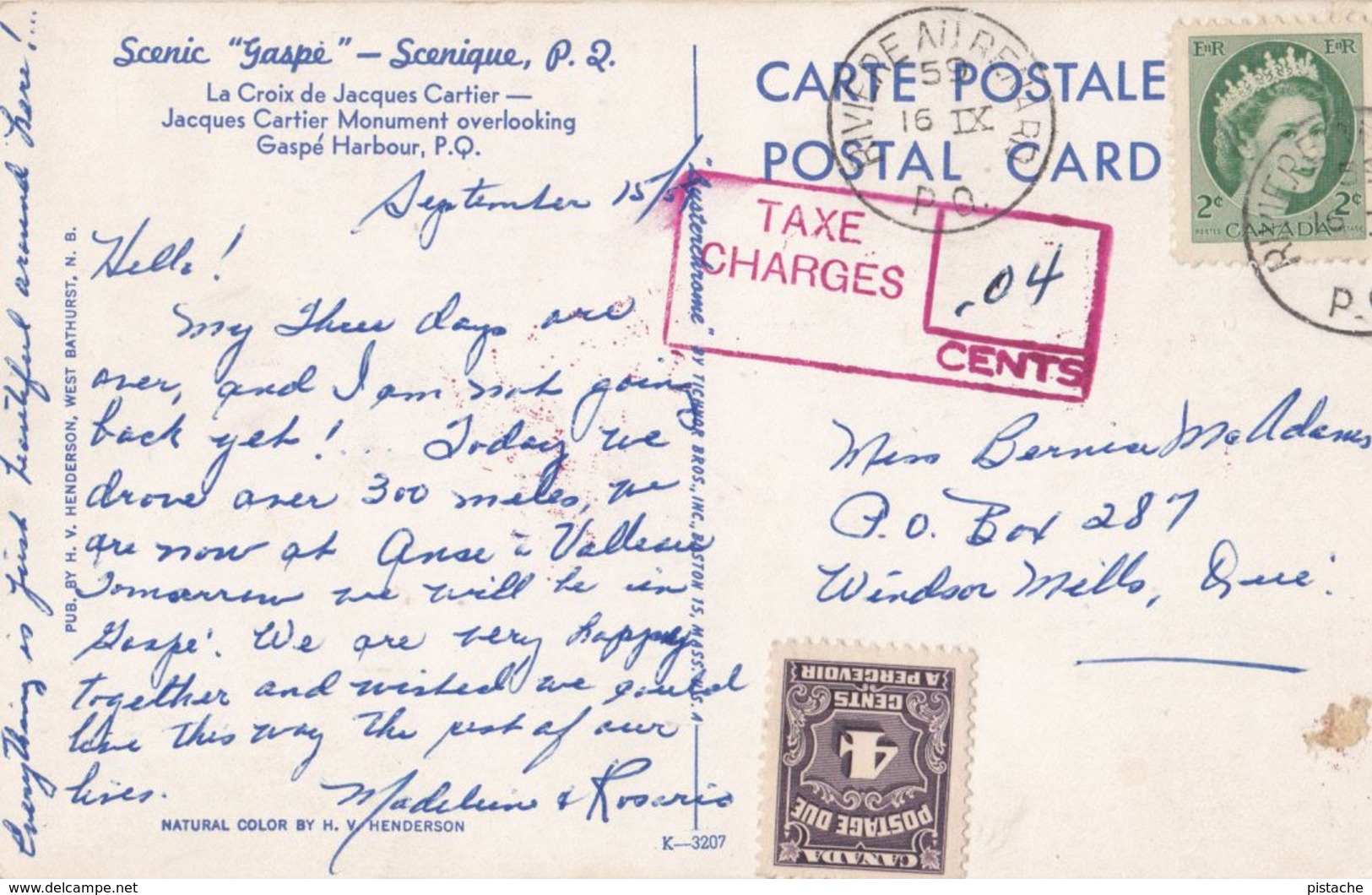 Gaspé Gaspésie Québec - Croix Jacques-Cartier Cross - Written 1957 (?) - Stamps - 2 Scans - Sherbrooke
