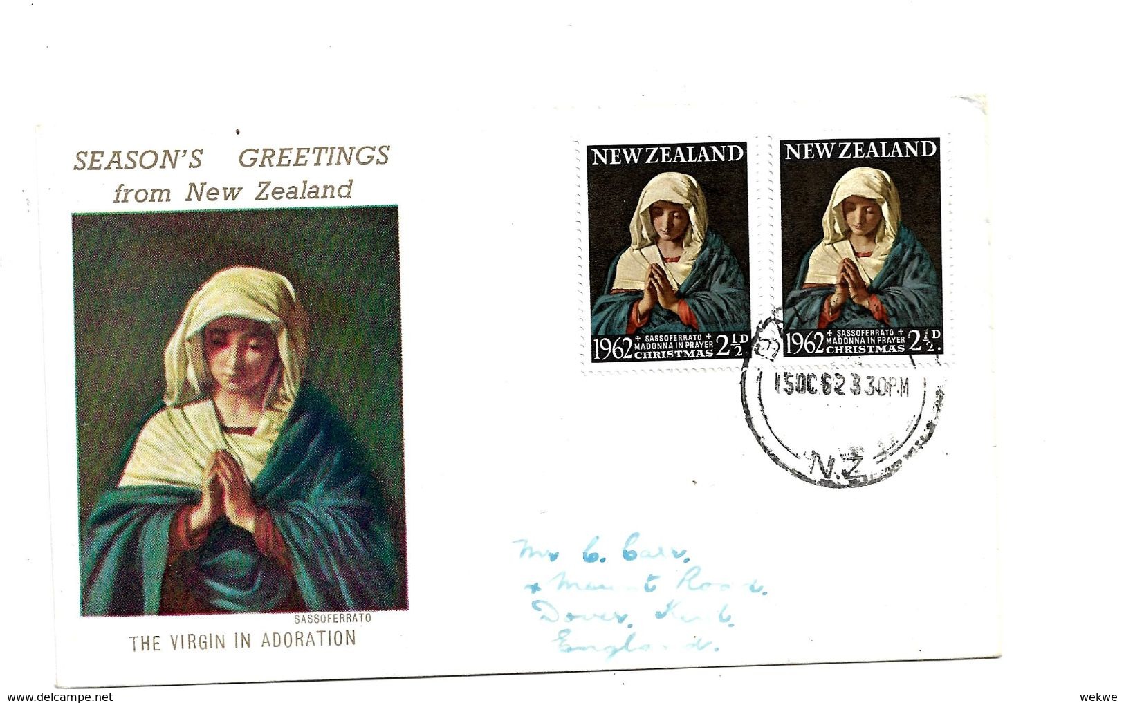 NZ183a / NEUSEELAND - Weihnachten (Christmas) 1962 Mit Madonna Im Paar - Storia Postale
