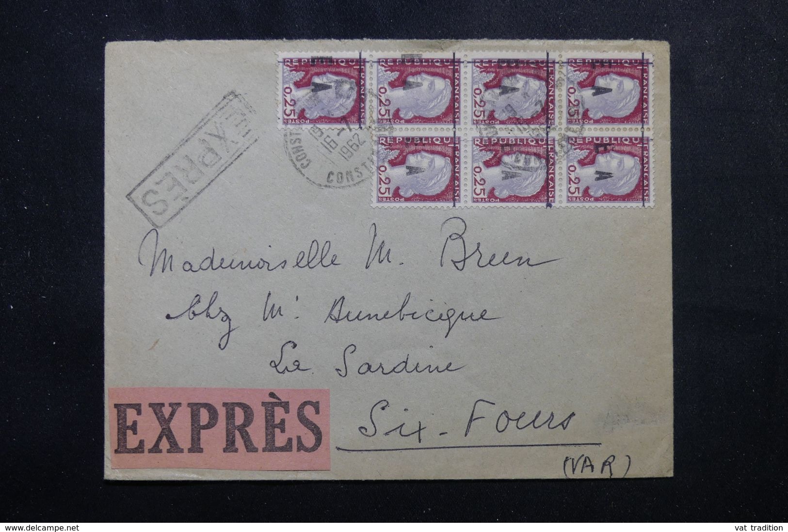 ALGÉRIE - Enveloppe En Expres De Constantine Pour La France En 1962, Affranchissement Décaris EA En Bloc De 7 - L 63012 - Algerije (1962-...)